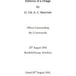 Document titled Defence of a Village by Lt Col A.C. Newman No.2 Commando
