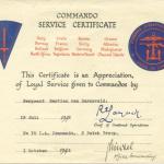 Commando Service Certificate of Martien van Barneveld