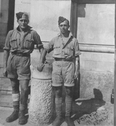 Edwin George Cox (left) and another,  3226 Servicing Commando Unit, Pompey 8/10/1943
