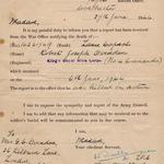 Army notification to the wife of LCpl Ovenden No.4 Commando