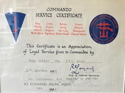 Commando Service Certificate of Mne J.P.V. Douel RM