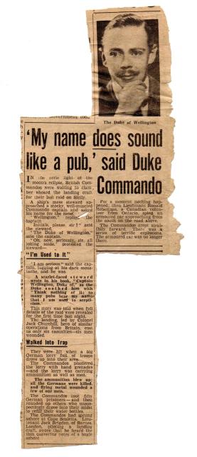 Newspaper report on Capt the Duke of Wellington No.2 Cdo