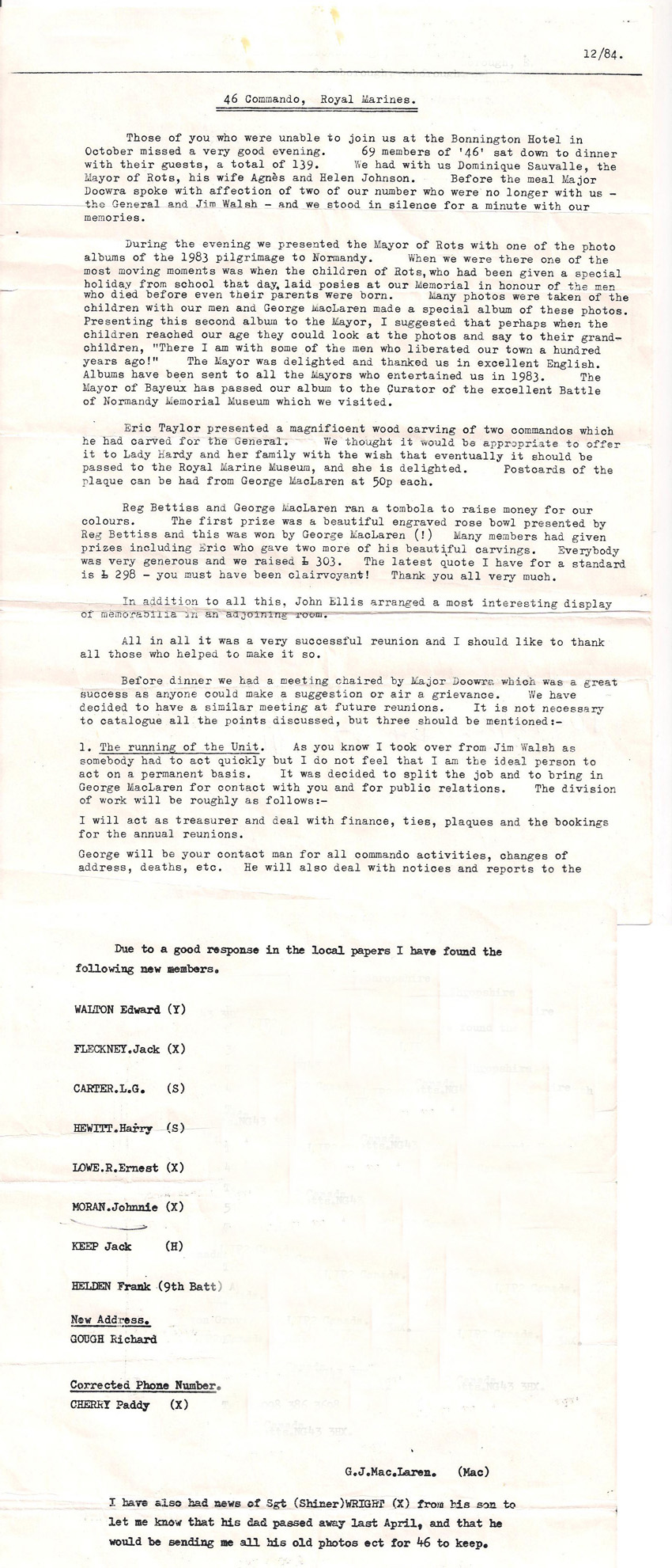 46RM Commando Newsletter 12/84
