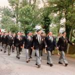 Veterans marching to Merville gun battery to lay wreaths at the bust of Lt. Col. Otway (Para) after the unveiling