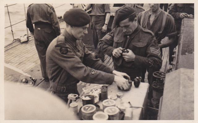 TSM Bill Portman MM and others of No.4 Commando on board the Maid of Orleans 5/6/44.