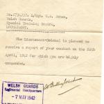 Letter of commendation for L/Sgt William Jones