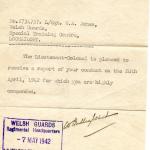 Letter of commendation for LSgt William Jones No.4 Commando