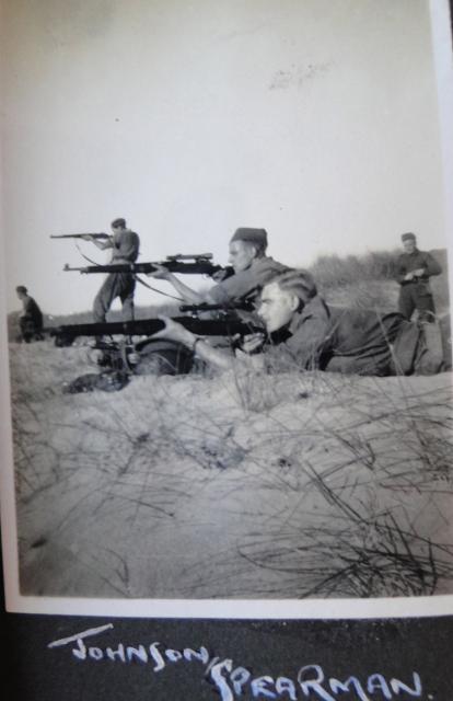 Bill Johnson and Gdsm. Spearman and LCpl. Cunningham, No.4 Commando, Aberdovey Snipers Course