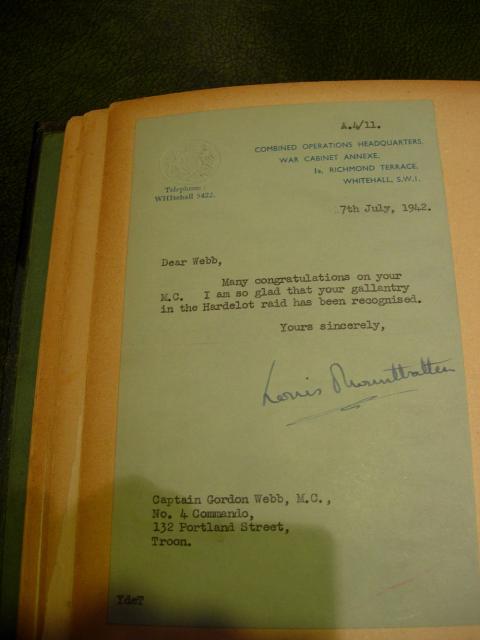 Mountbatten letter re award of MC for Capt. Webb