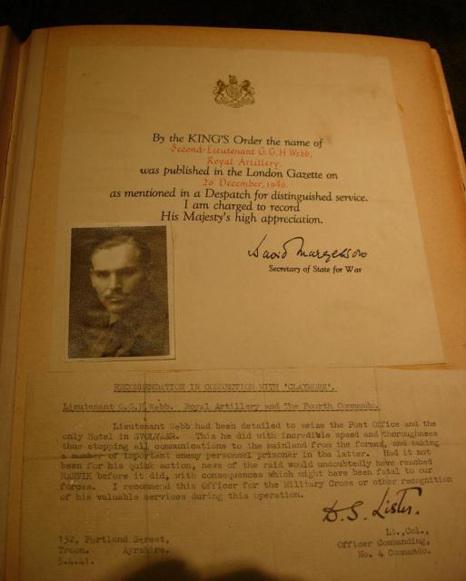 Certificate and citation for the MiD for 2/Lt Webb, No.4 Cdo.