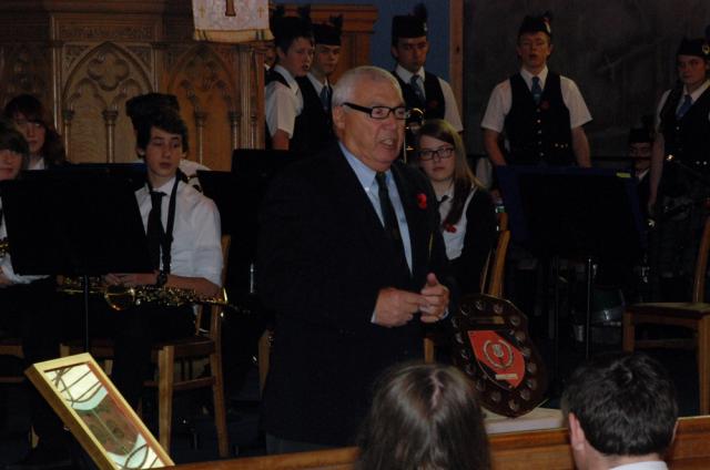 Joe Murtagh speaks to the Lochaber High School wind and pipe band