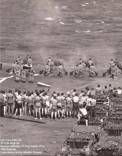 1976 HMS Bulwark Queens Birthday Salute by 145 Cdo Light Bty, 29 Cdo RA.