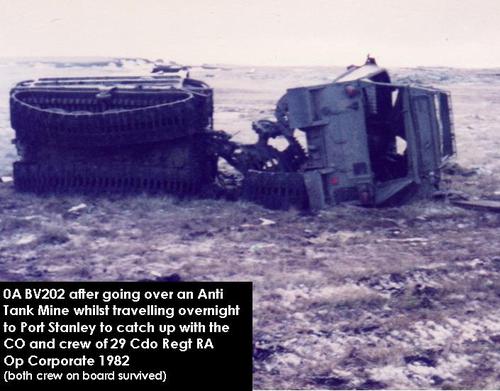 Overturned after mine blast, Operation Corporate - The Falklands 1982