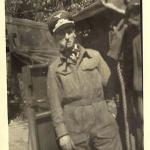 Mne. Charles Booth, 46RM Commando, wearing a German hat