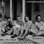 Pte Phelps, ?, Bill Silvester and Pte Leo Hatch. No.5 Cdo. Sha Tau Kok Chinese border January 1946.