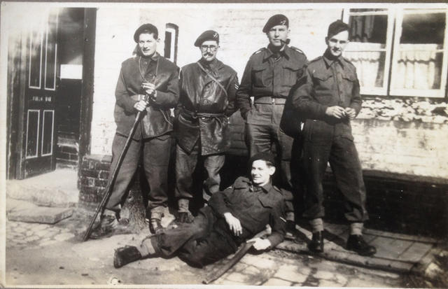 Thomas Cyril Sharpe (left), No.4 Cdo., and 1 Bde. with others