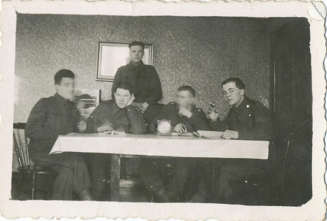 Robert Fowler (sitting 2nd left) and others from No 11 Cdo.at Lamlash, Arran