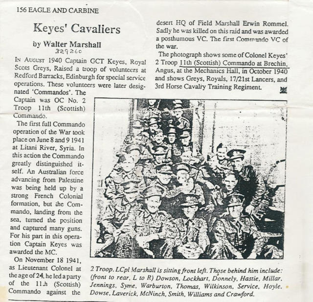 Keyes Cavaliers article - No.11 Commando 2 Troop.