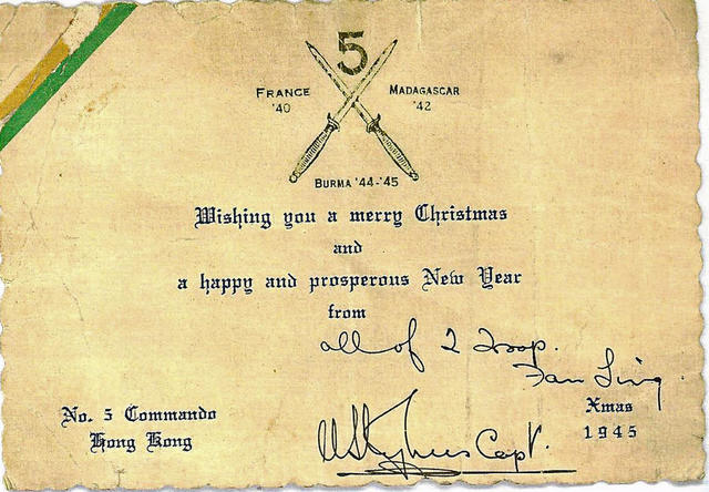 No.5 Commando Xmas card Hong Kong 1945