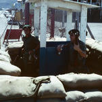 Gunner Dave Millward and Sgt. Adams on stag last day in Aden