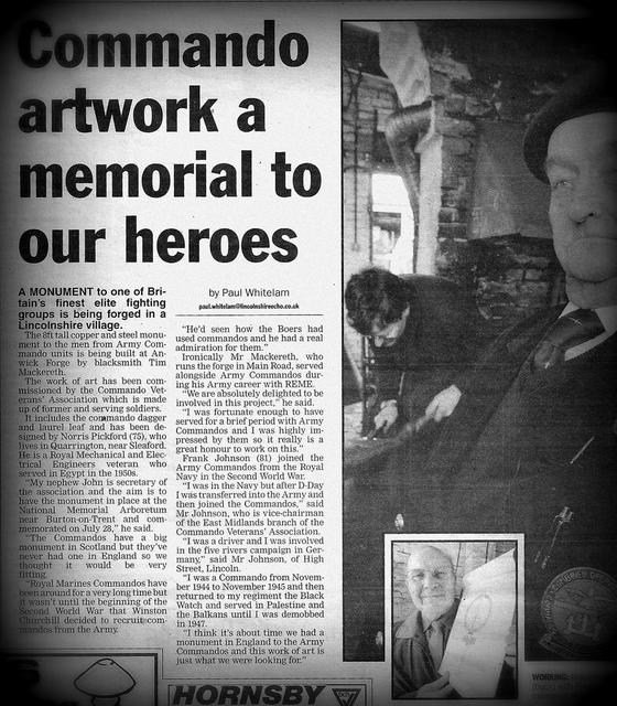 Lincolnshire Echo newspaper report on the plans for the memorial at Alrewas