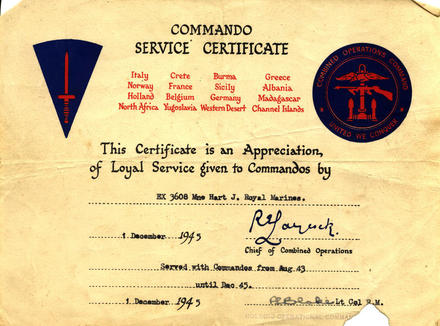 Commando Service Certificate for Mne John Henry 'Jack' Hart