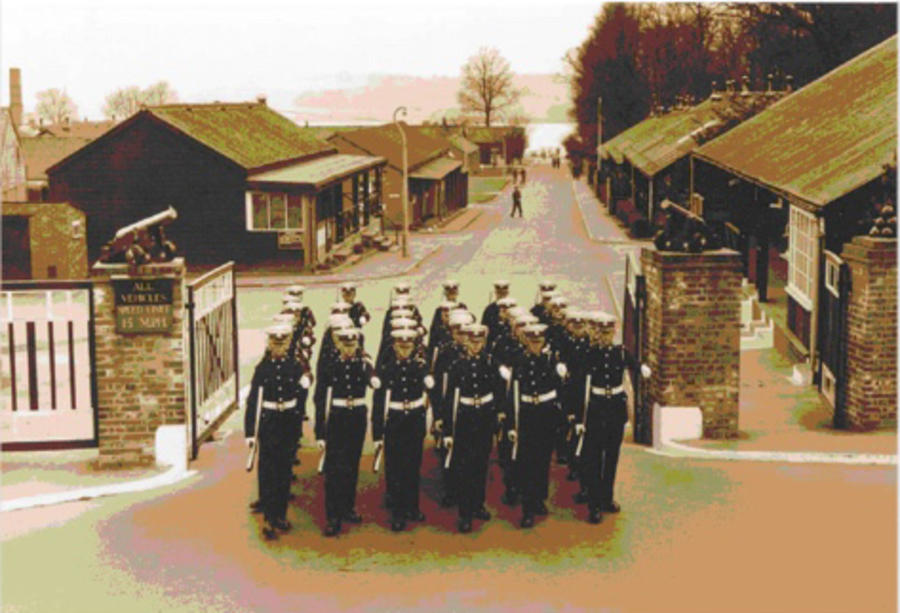 Main gate at the Infantry Training Centre, Royal Marines, circa 1950s