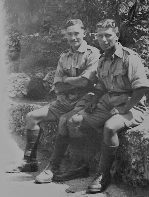 Laurence Murphy & Charles Harrons (right), No.2 Cdo., Alameda Gardens, Gibraltar 1943.
