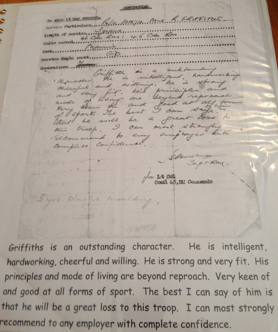 Testimonial for Mne. S. R. Griffiths 46 & 45RM Commando
