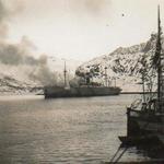 Lofoton raid. The Hamburg ablaze, set alight by her own crew