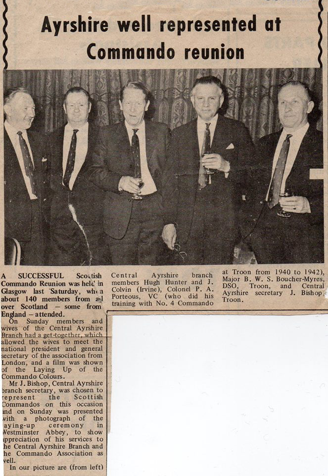 Newspaper clipping Hugh Hunter, J. Colvin, Pat Porteous VC, Bill Boucher-Myers DSO, Jim Bishop.