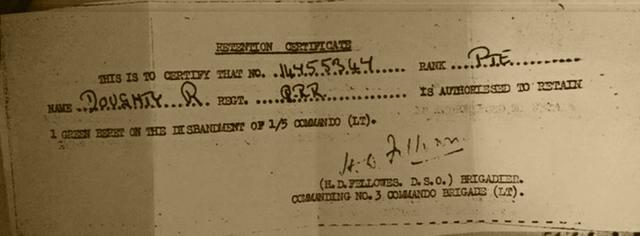 Retention Certificate for Green Beret.