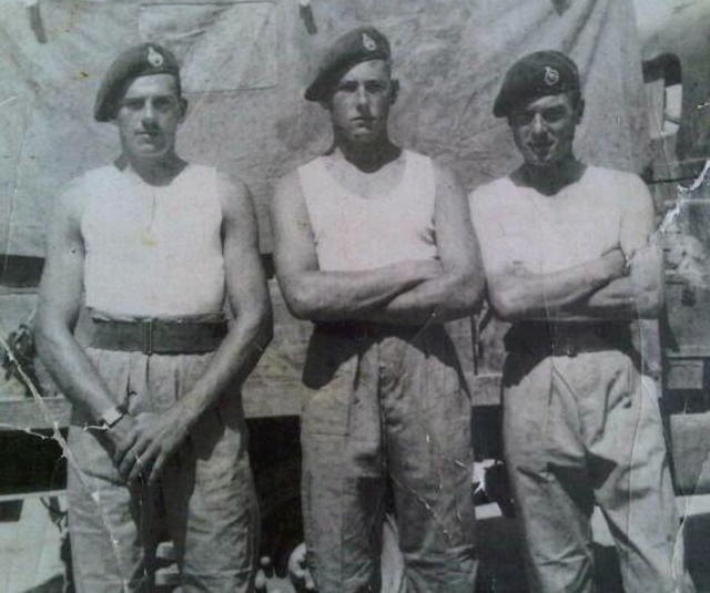 Johnny Bolch (left), L/Cpl  Fred Carrington, and Tommy Mann (right), 43RM Cdo., 'F' troop