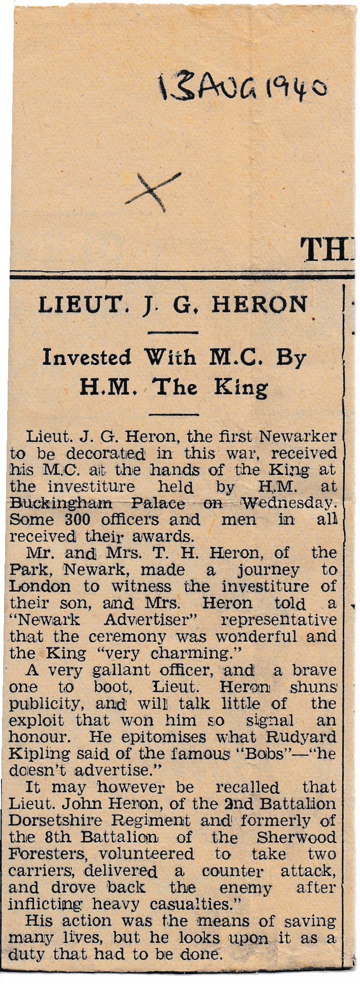 John Heron's Investiture of the MC by His Majesty the King.