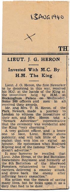 John Heron's Investiture of the MC by His Majesty the King.