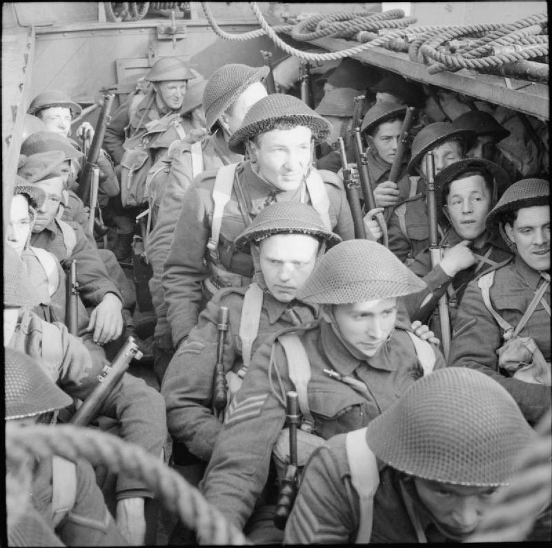 Commandos in an assault landing craft (LCA) during an exercise, April 1942