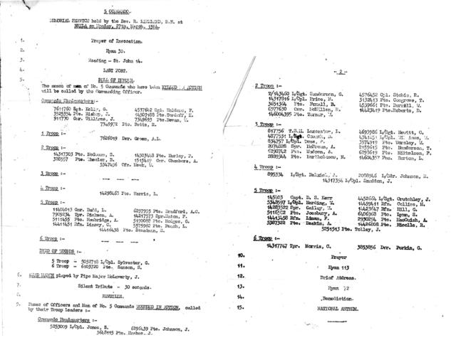 No 5 Cdo Memorial Service held on the 27th March 1944