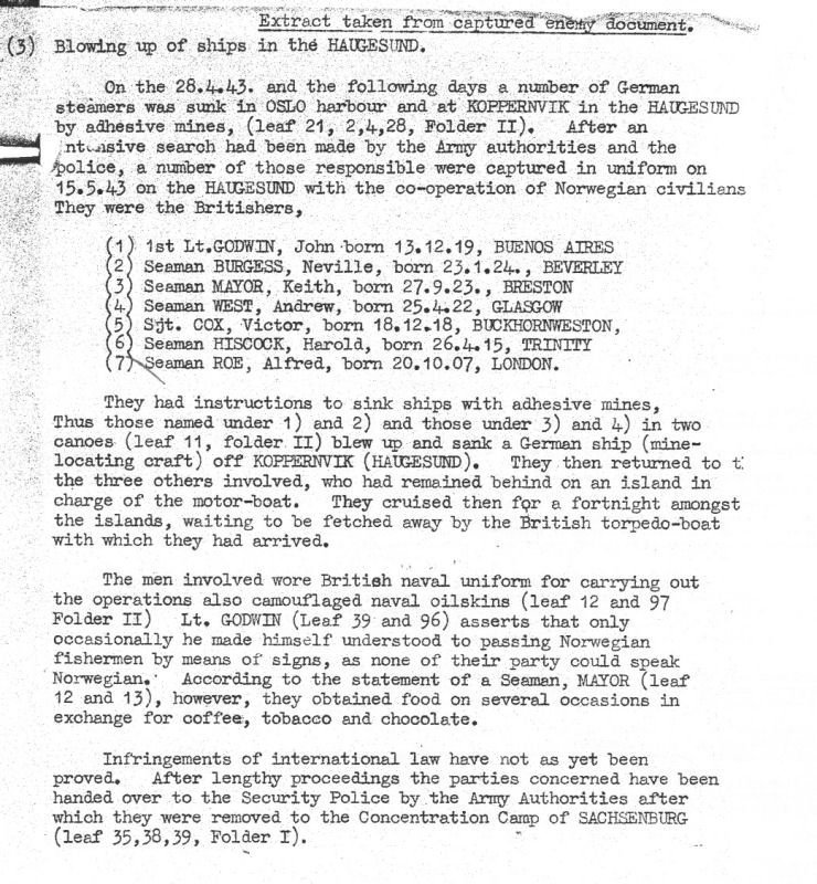 Translated extract from a German document on their capture