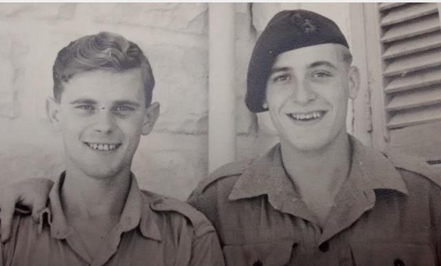 Richard Vallance Green (wearing beret)  and friend 'Taff'  Phillips, 42 Cdo,  'X' Tp, Malta 1948.