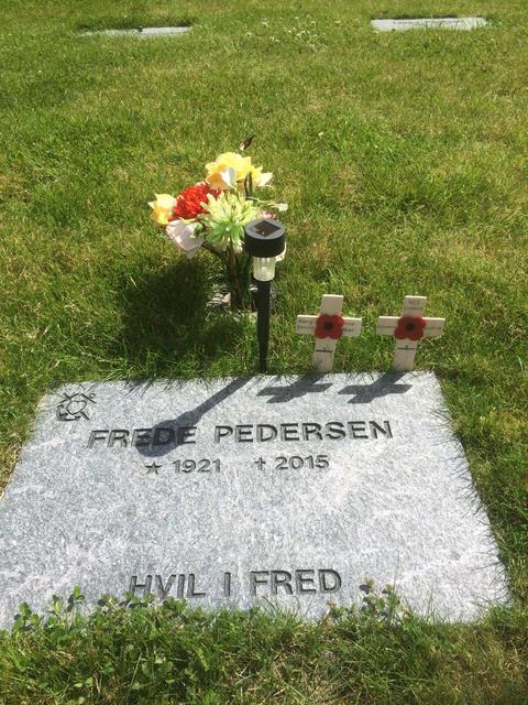 Last resting place of Frede Pedersen, No.5 Cdo., Nørresundby, Denmark.