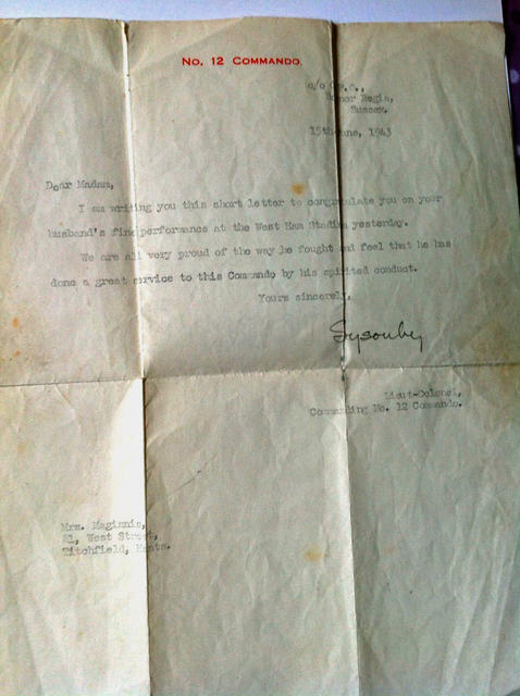 Rfn John Maginnis, No 12 Cdo., boxing document