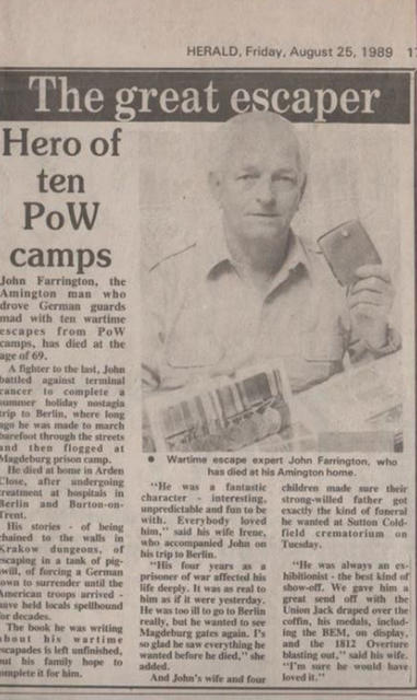 John Farrington obituary in The Herald 1989.