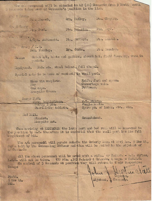 No.5 Commando Adjutant's order