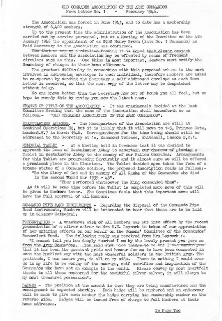 Old Comrades Association of the Army Commandos Newsletter No1