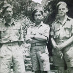 Unknown, Pte. George Alfred Hanstock (centre) and Sgt. Doug Webster (right)