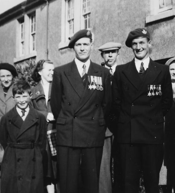 Sgt James McLuckie and his son Ian, with Sgt Arthur Salisbury at the opening of the memorial