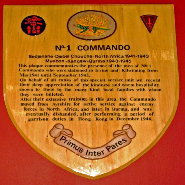 No.1 Commando plaque at Irvine library