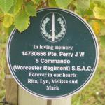 Alrewas plaque for Pte. J.W. Perry, No.5 Commando.