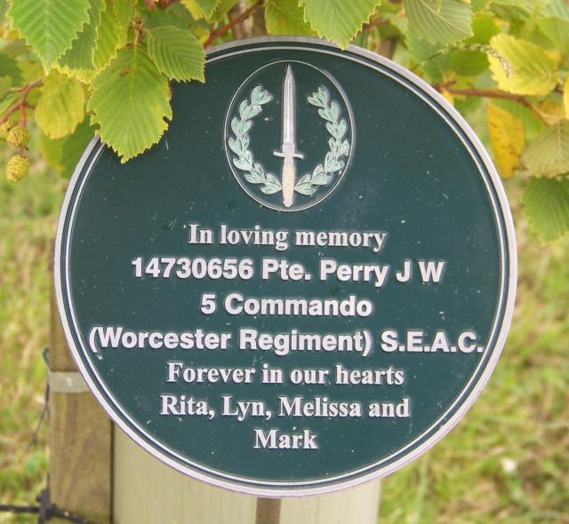 Alrewas plaque for Pte. J.W. Perry, No.5 Commando.