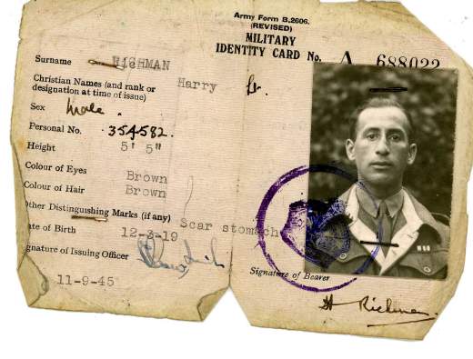 Harry Richman's ID Card, served in No.2 Commando